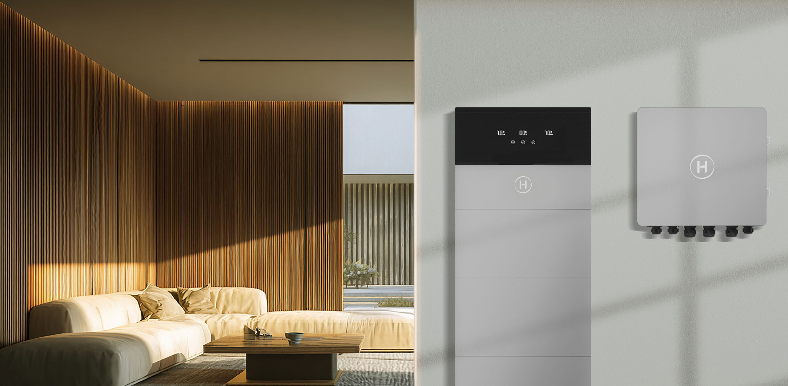 Hoymiles HiOne solar battery installed in a contemporary home interior